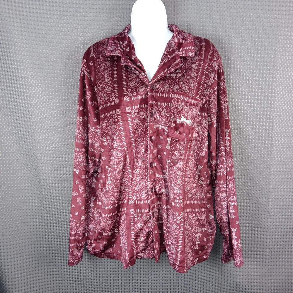 Dogg Supply Bandana Print Button Up Shirt Mens M Red Long Sleeve Paisley